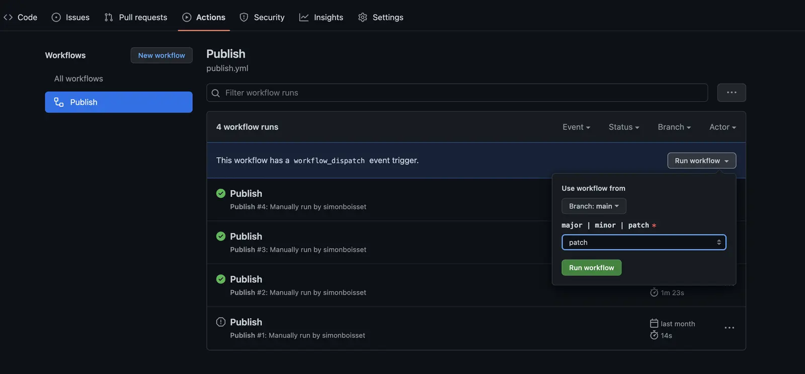 Trigger github action