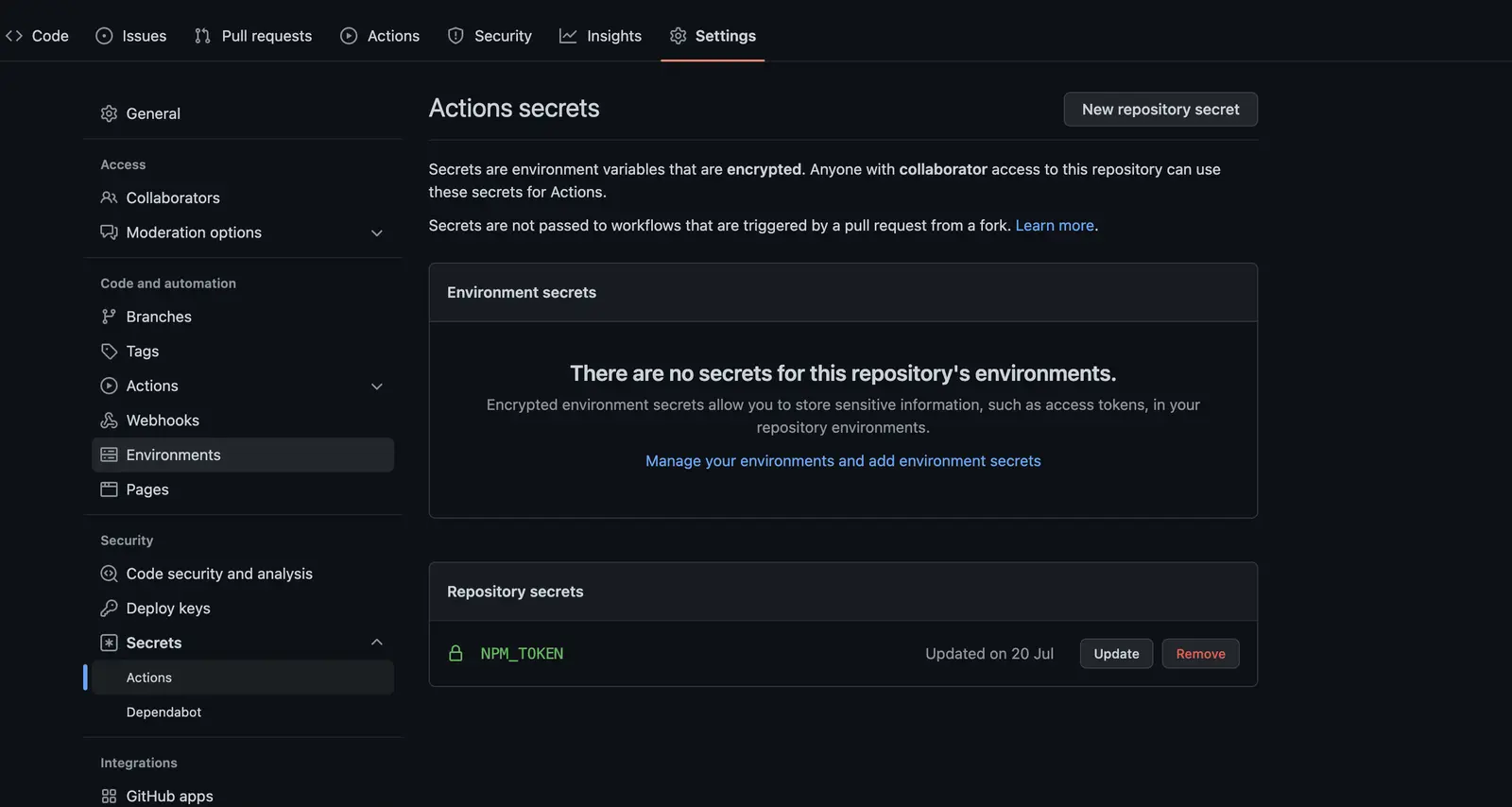 Github action secret